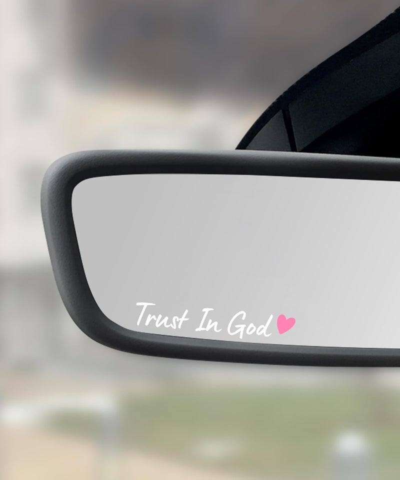 SCUARI 4PCS Car Stickers,Cars Decals,Car Accessories Trust in God Rearview Mirror Sticker,Auto Stickers and Decals,Auto Decals for Women,Trust in God Mirror Decoration,Fits Most Vehicles (White&Pink) - Image 1